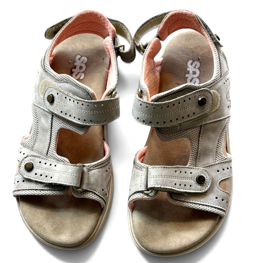 SAS Women's 9.5 M Embark Sport Sandals Taupe Grey Leather Mesh #364C